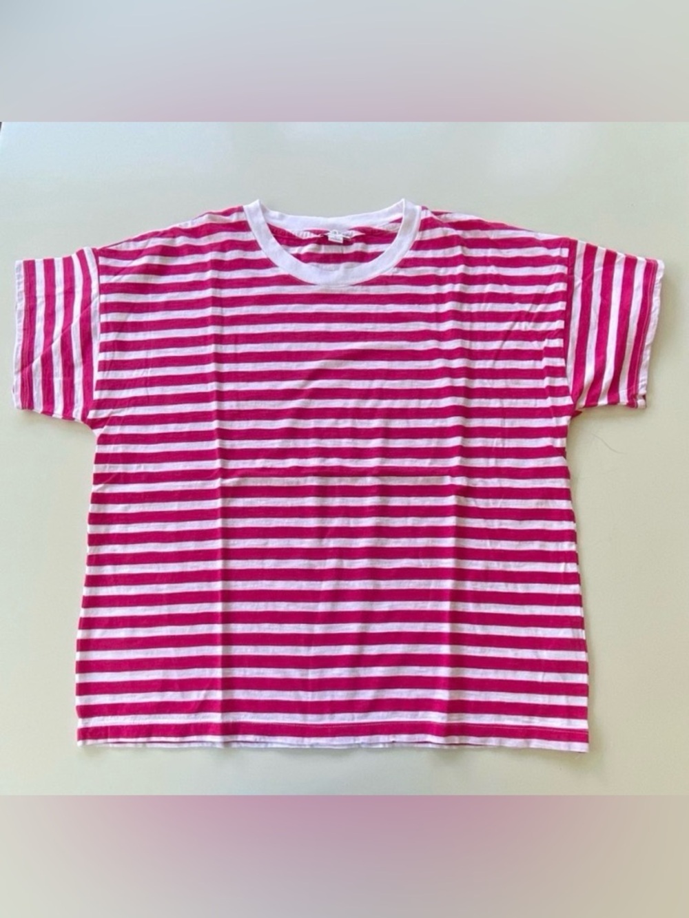 J. Crew Short Sleeve Striped T-Shirt, Bright Pink & White Crewneck T-Shirt Sz: L